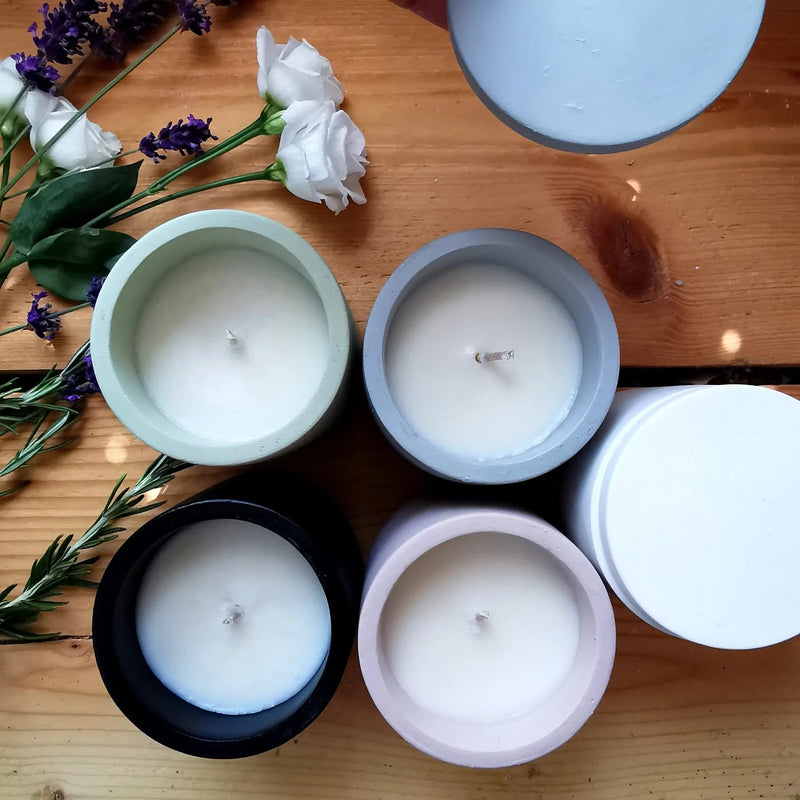 Hand-Poured Citronella Soy Candle in Reusable Cement Pot   Handcrafted Sustainable Living  Almasea