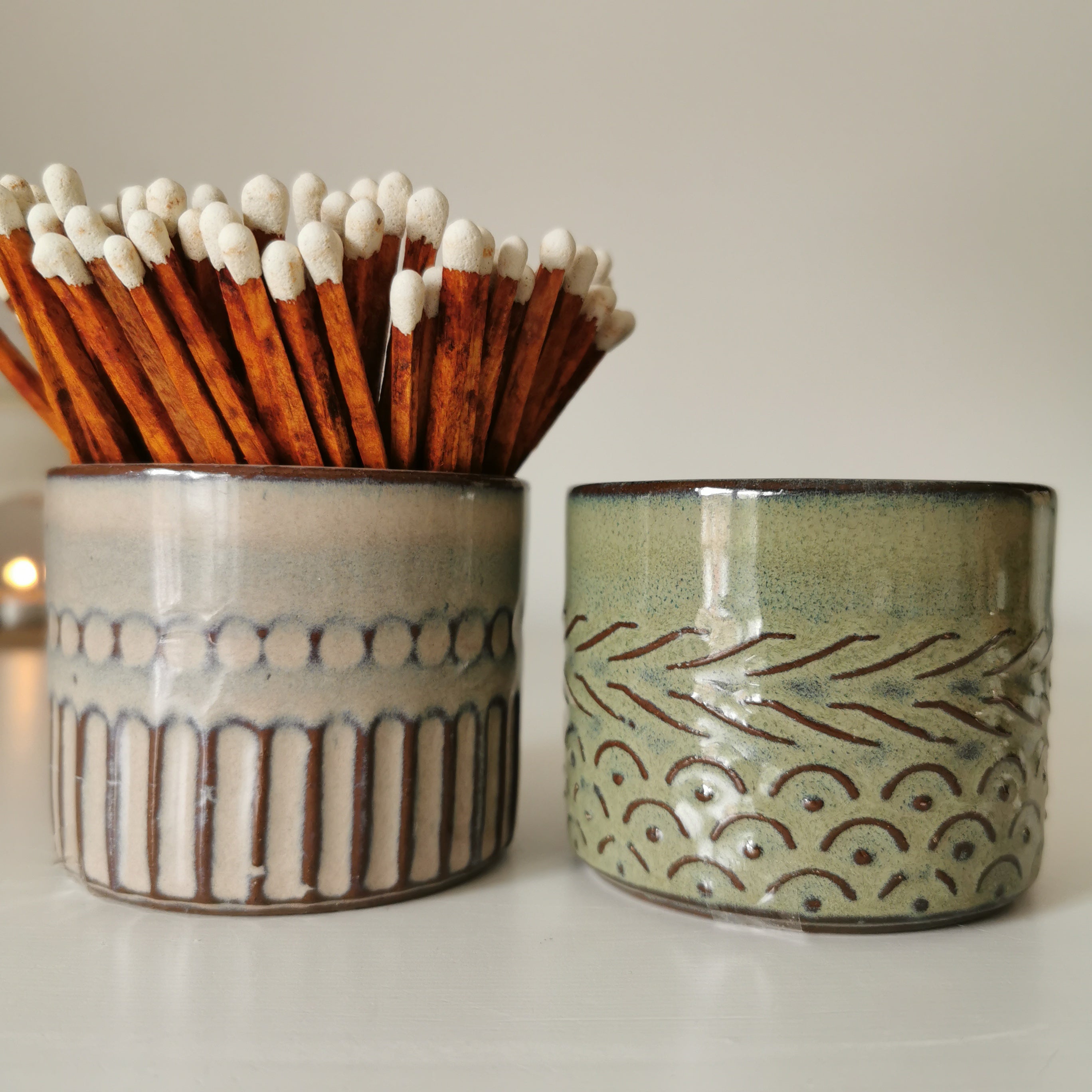 Reactive Glazed Handmade  Pot with long matches