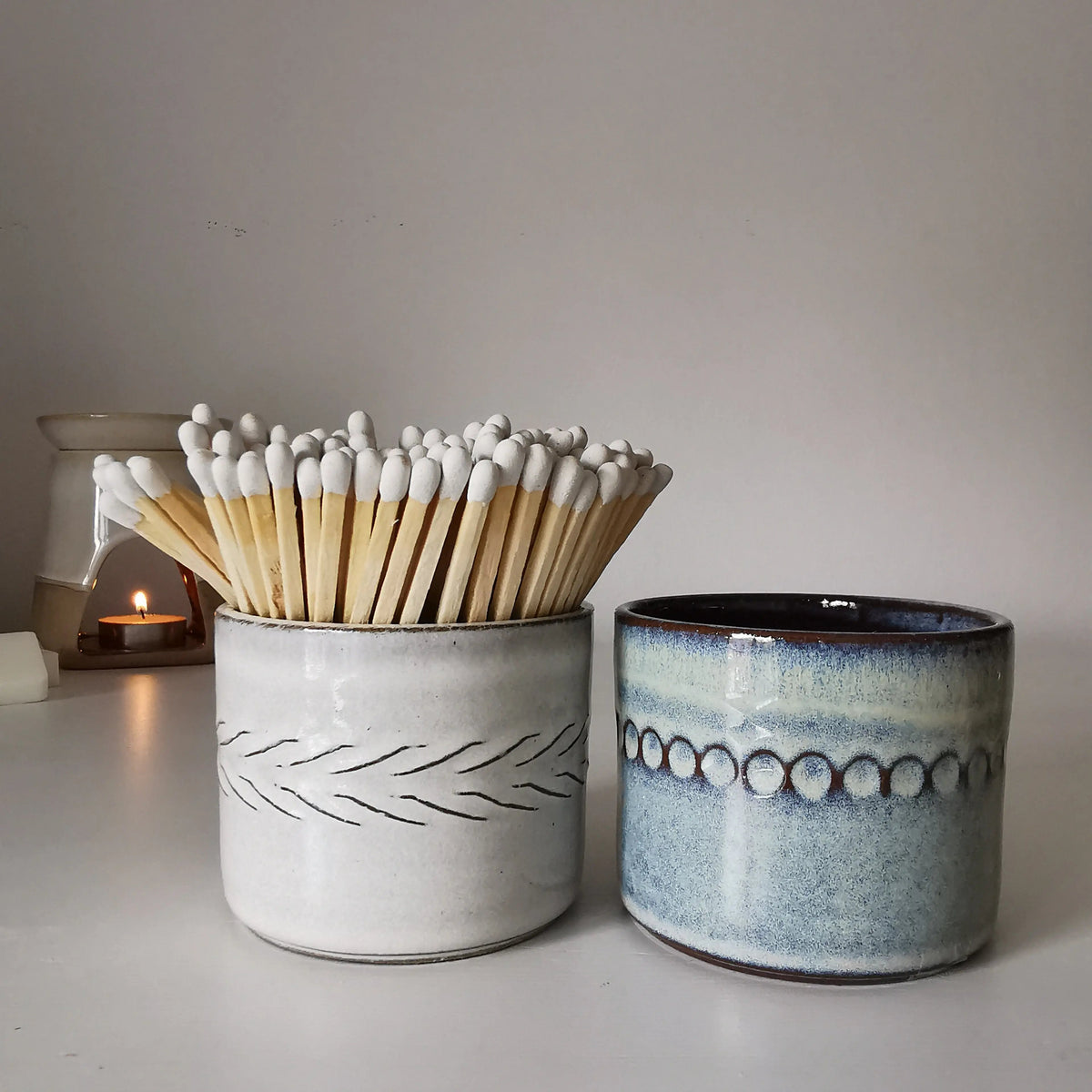 Ceramic Match Pot – Reactive Glaze & Long Matches   Handcrafted Sustainable Living  Almasea