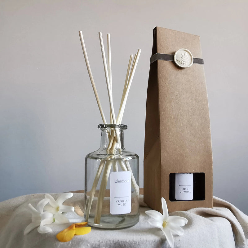 Vanilla Musk Diffuser with reeds | Hand-blended Large 200ml   Handcrafted Sustainable Living  Almasea