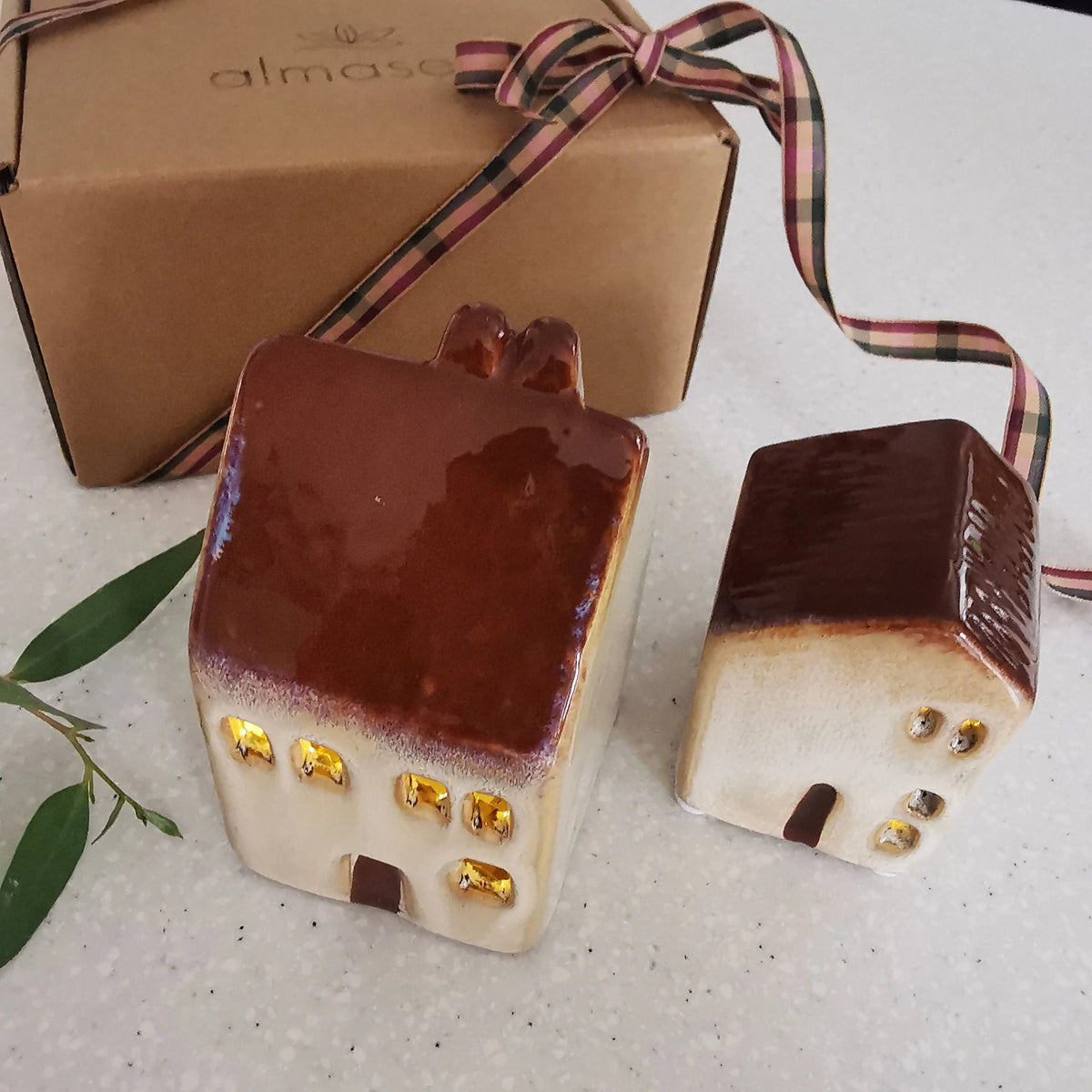 Red LED Festive House – Reactive-Glaze Christmas Decor   Handcrafted Sustainable Living  Almasea