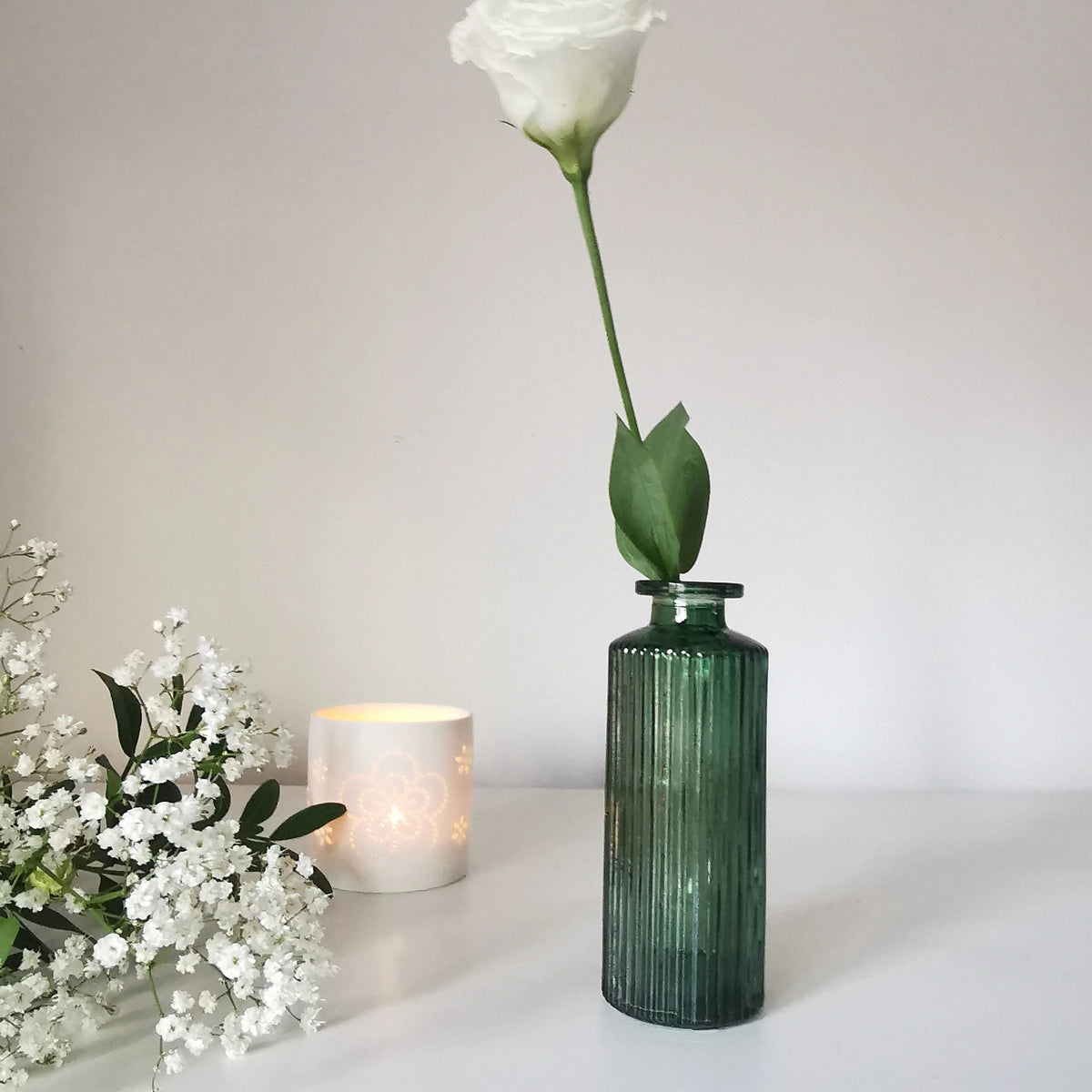 Coloured Ribbed Glass Bud Vase – 13.2cm Single Stem Bud Vase for Dried Flowers   Handcrafted Sustainable Living  Almasea