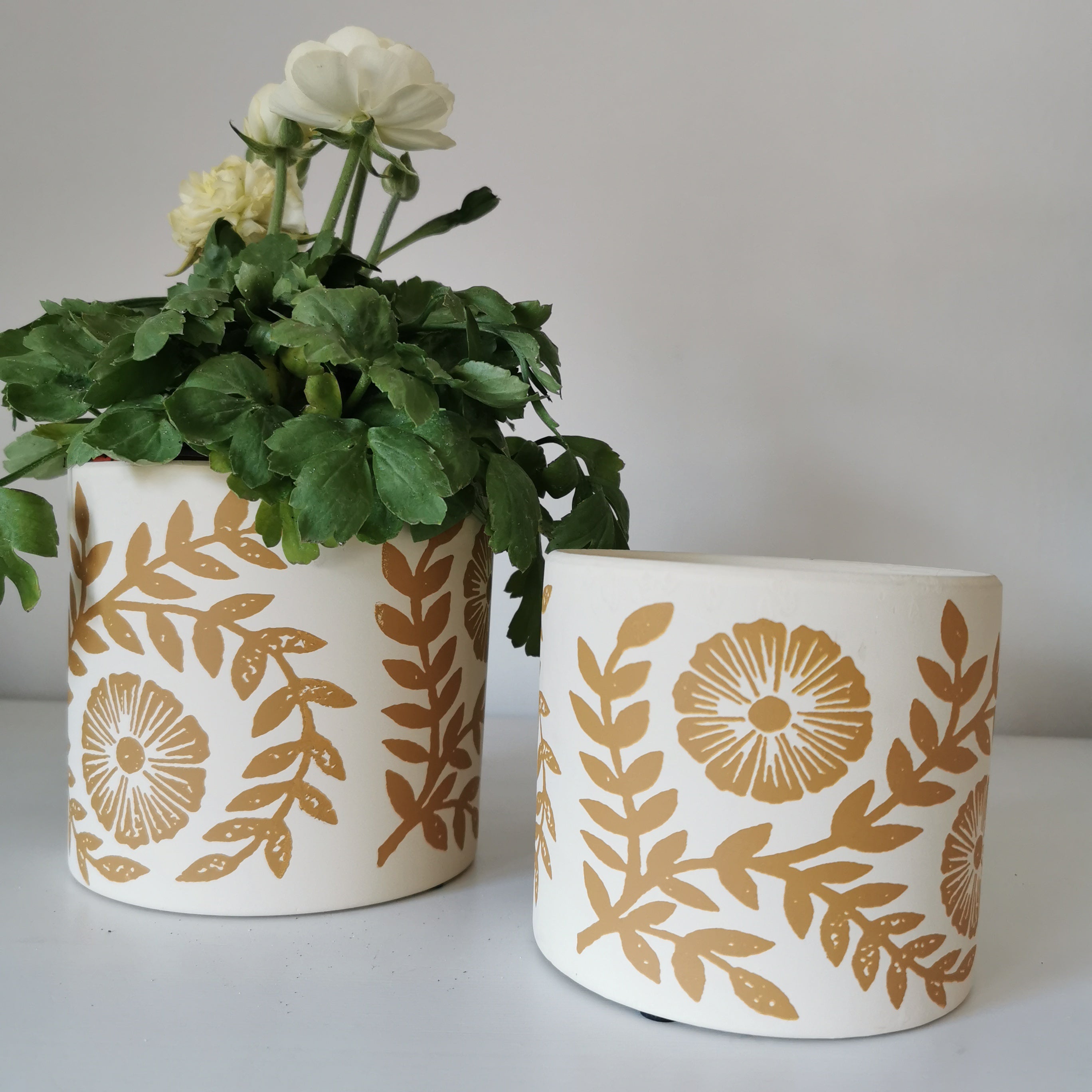 Yellow Cement Floral Plant Pot Planter