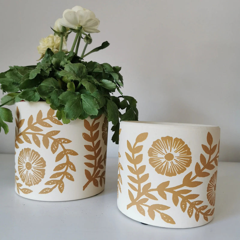 Yellow Indoor Planter – Leaf Pattern Cement Plant Pot   Handcrafted Sustainable Living  Almasea