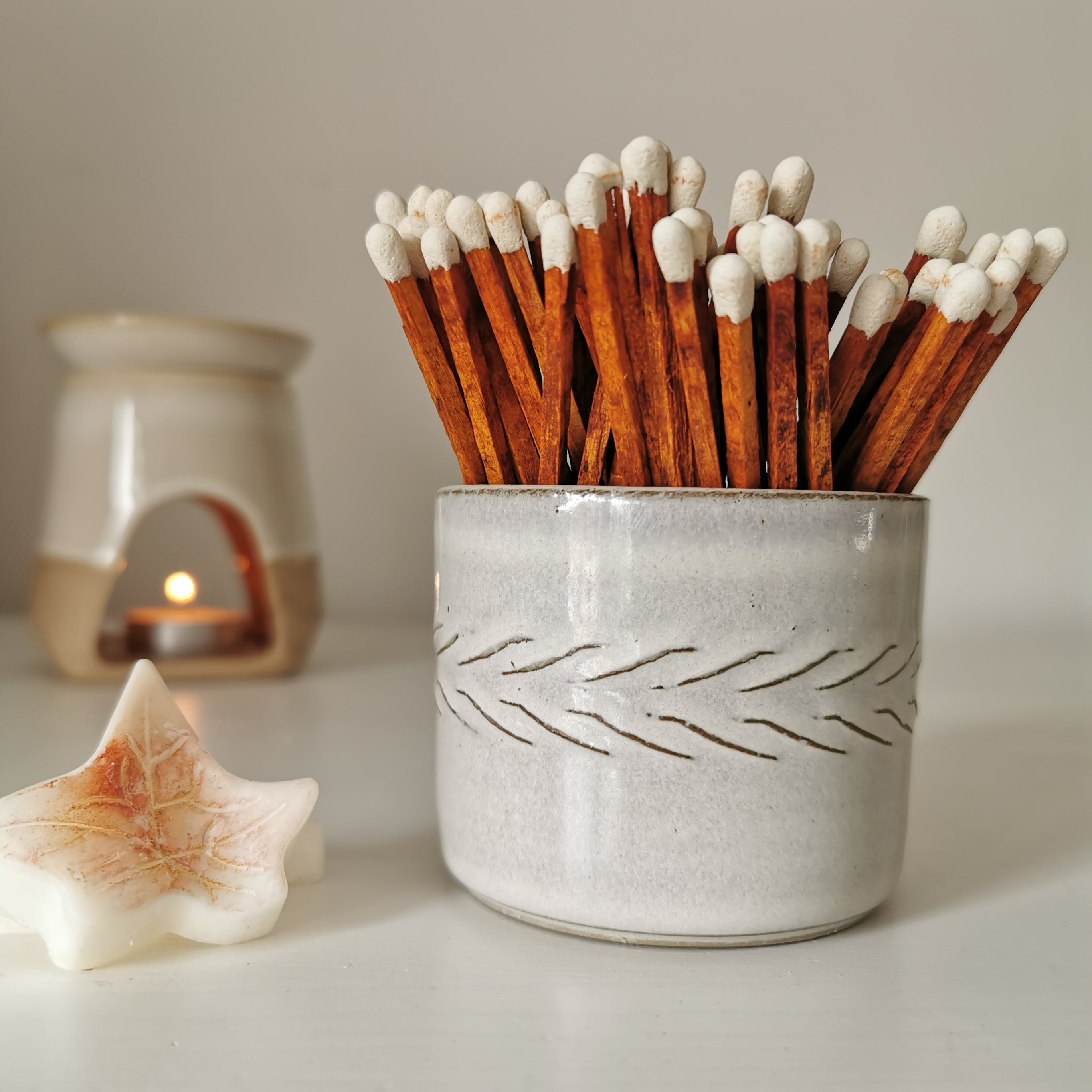 Reactive Glazed Handmade  Pot with long matches