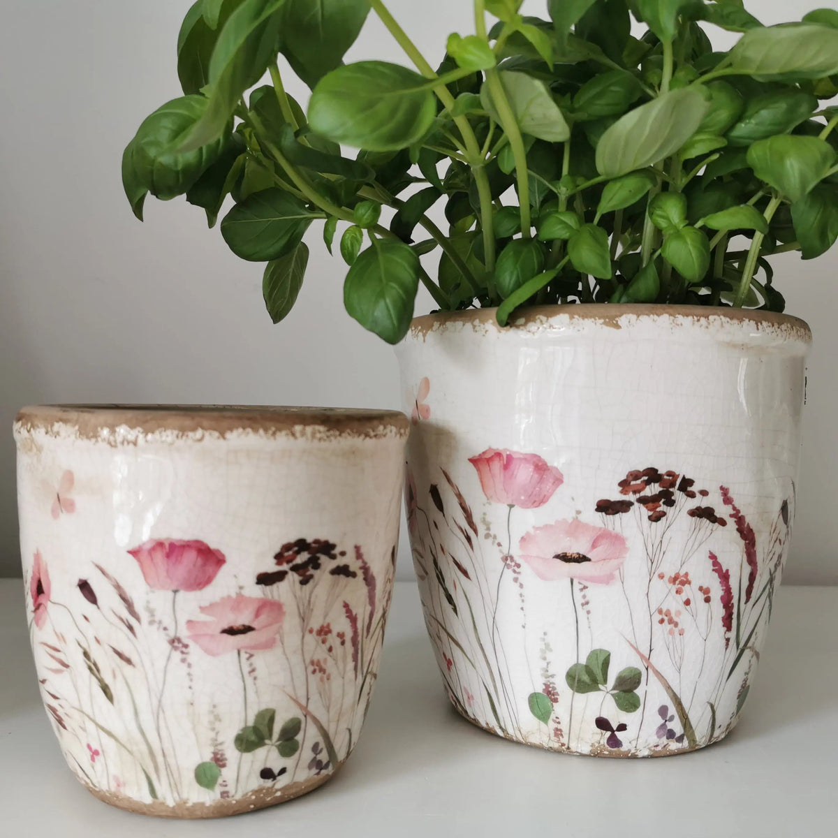 Vintage Ceramic Planters – Pink Wildflower Design   Handcrafted Sustainable Living  Almasea