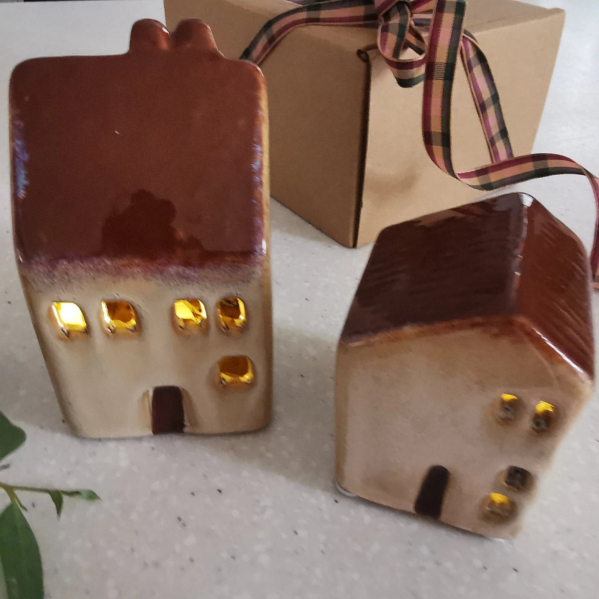 Red LED Festive House – Reactive-Glaze Christmas Decor   Handcrafted Sustainable Living  Almasea