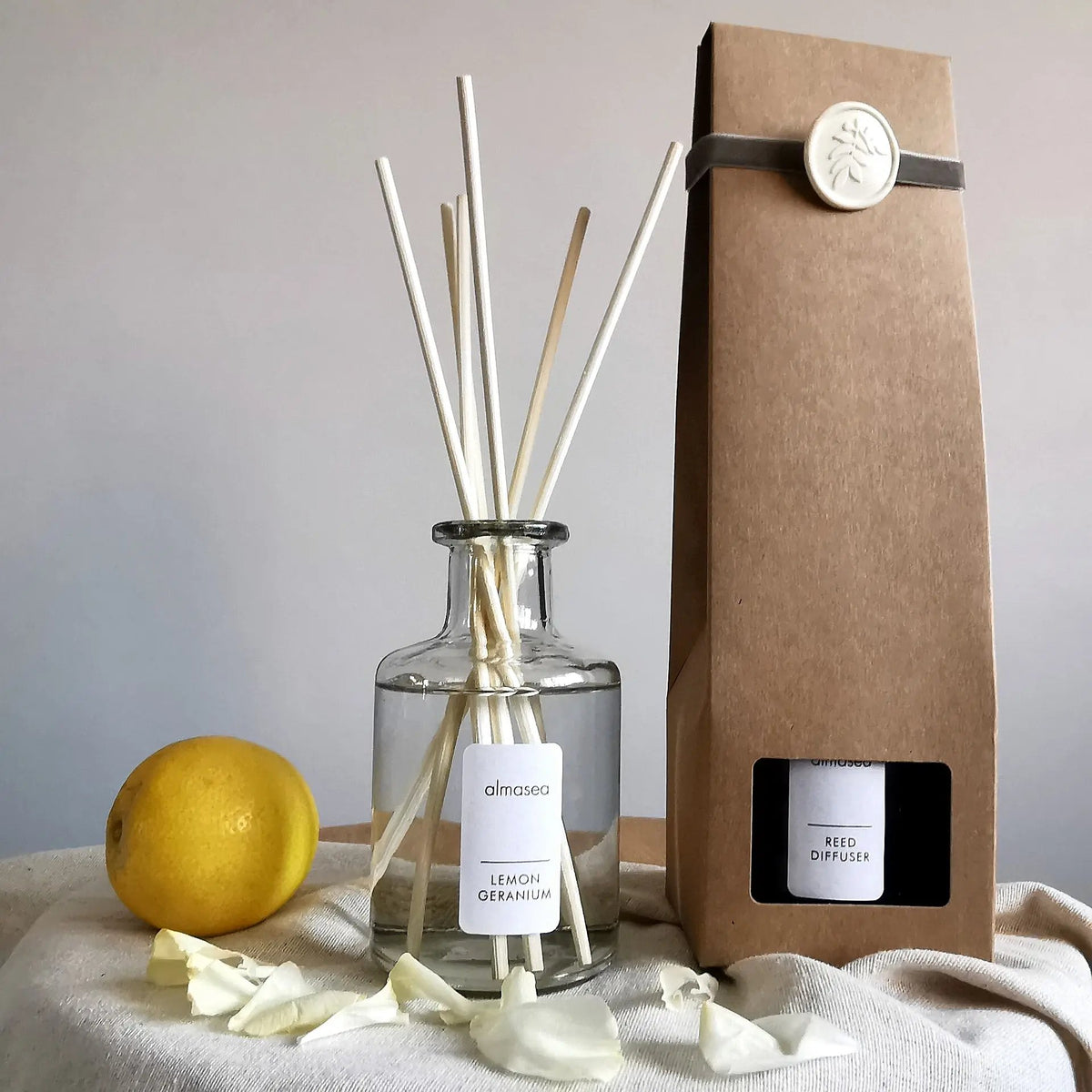 Lemon & Geranium Reed Diffuser – Essential Oils, 200ml   Handcrafted Sustainable Living  Almasea
