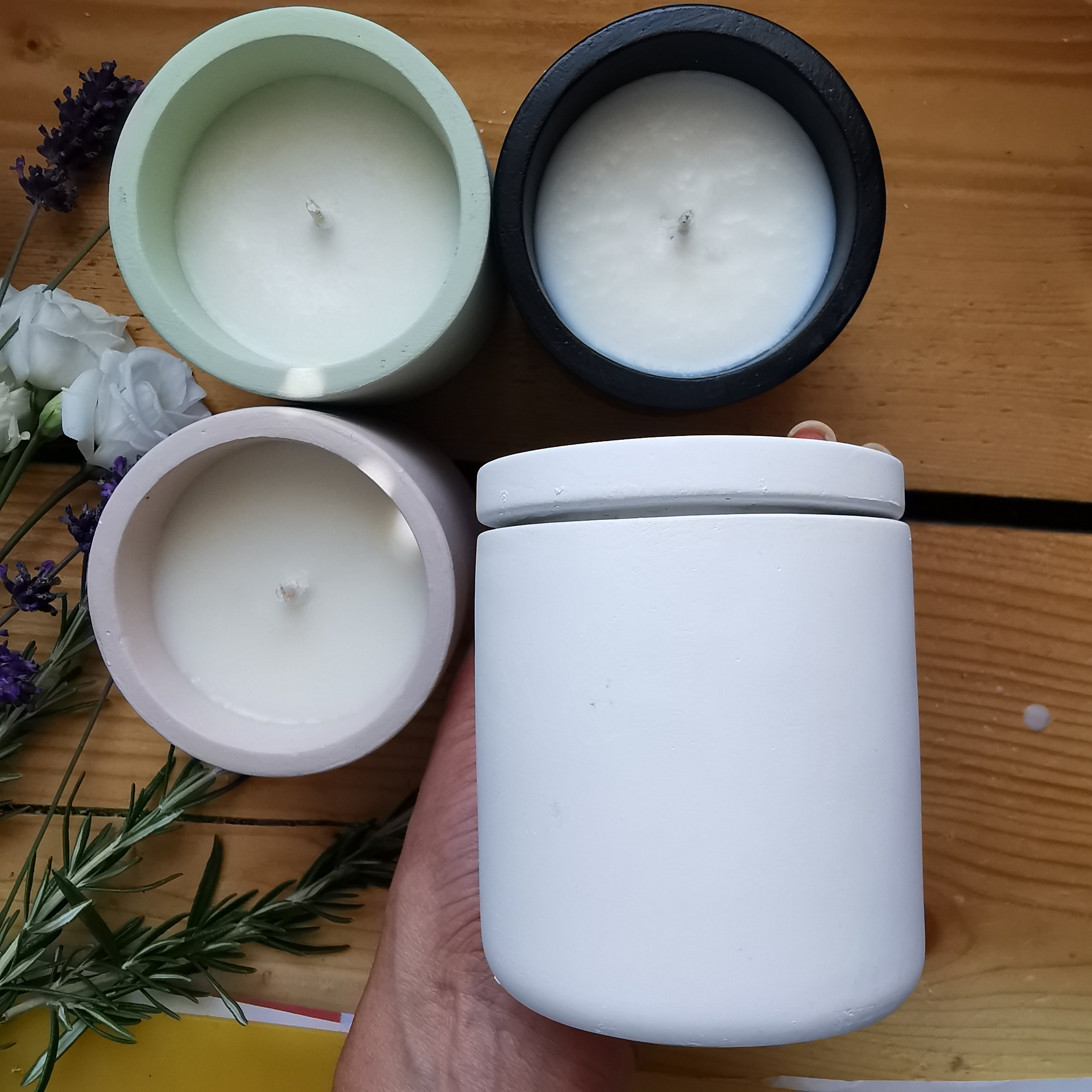Handmade Citronella Candles 20cl cement pots with lid