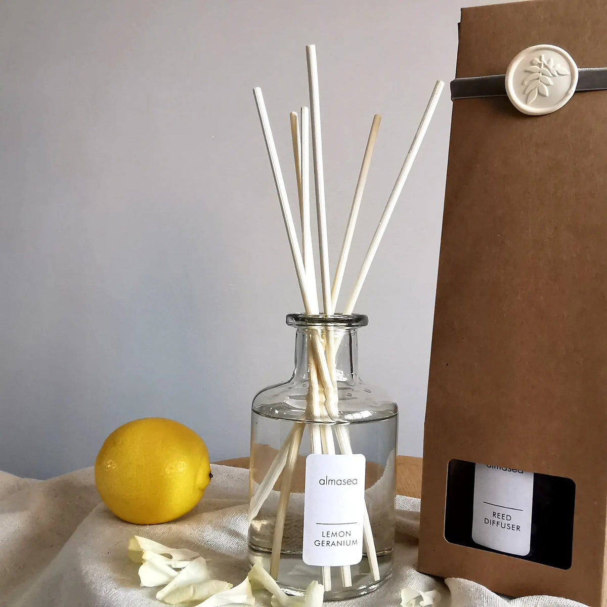 Lemon & Geranium Reed Diffuser – Essential Oils, 200ml   Handcrafted Sustainable Living  Almasea