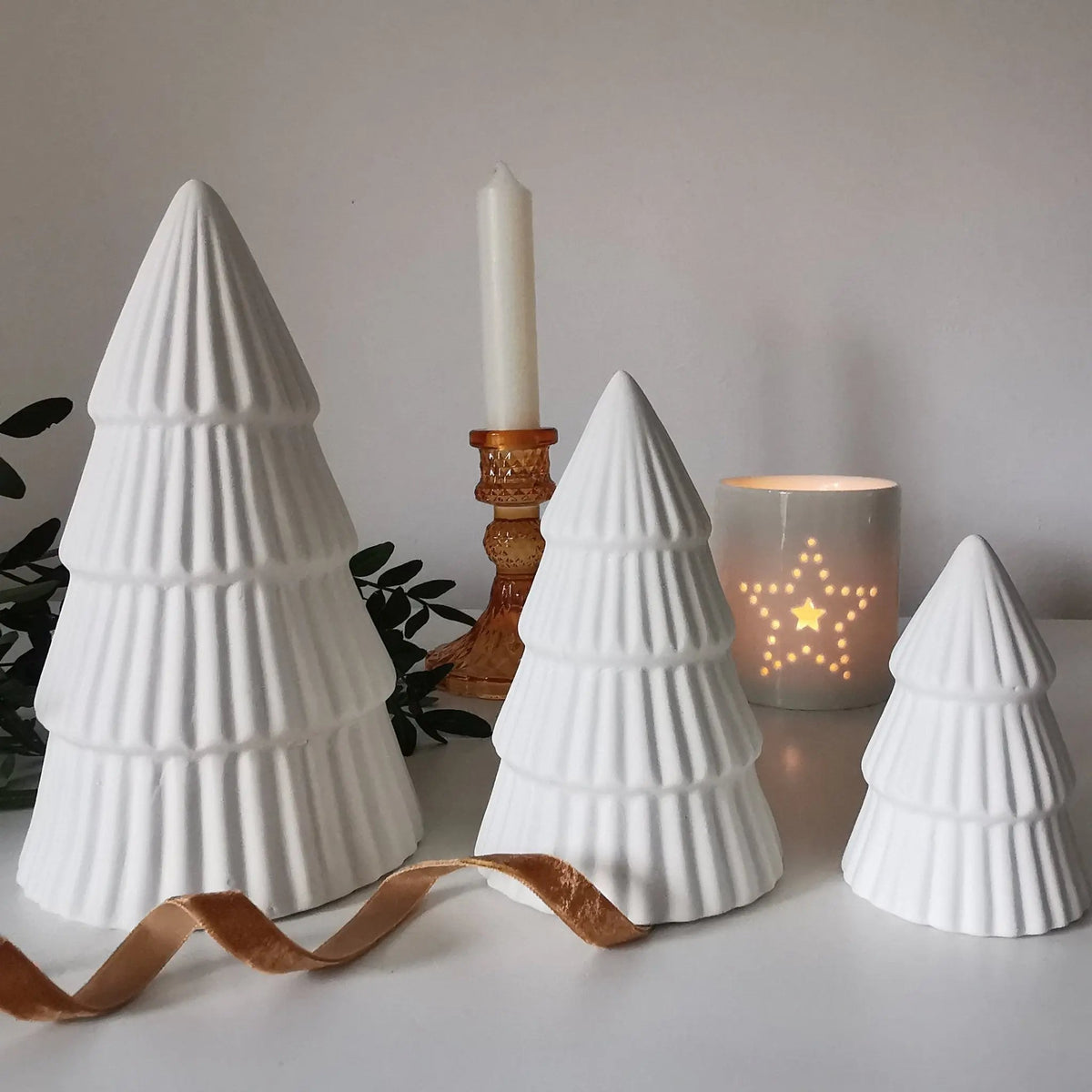 Ceramic Christmas Tree Decoration UK – Matt White Ribbed   Handcrafted Sustainable Living  Almasea