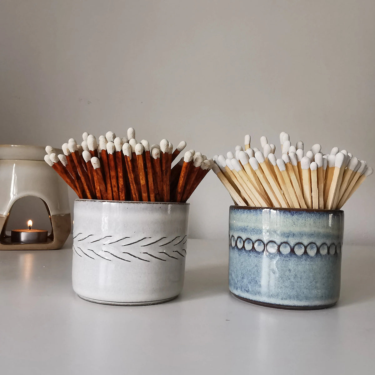 Ceramic Match Pot – Reactive Glaze & Long Matches   Handcrafted Sustainable Living  Almasea