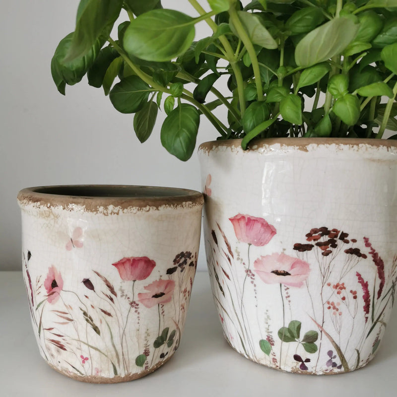 Vintage Ceramic Planters – Pink Wildflower Design   Handcrafted Sustainable Living  Almasea
