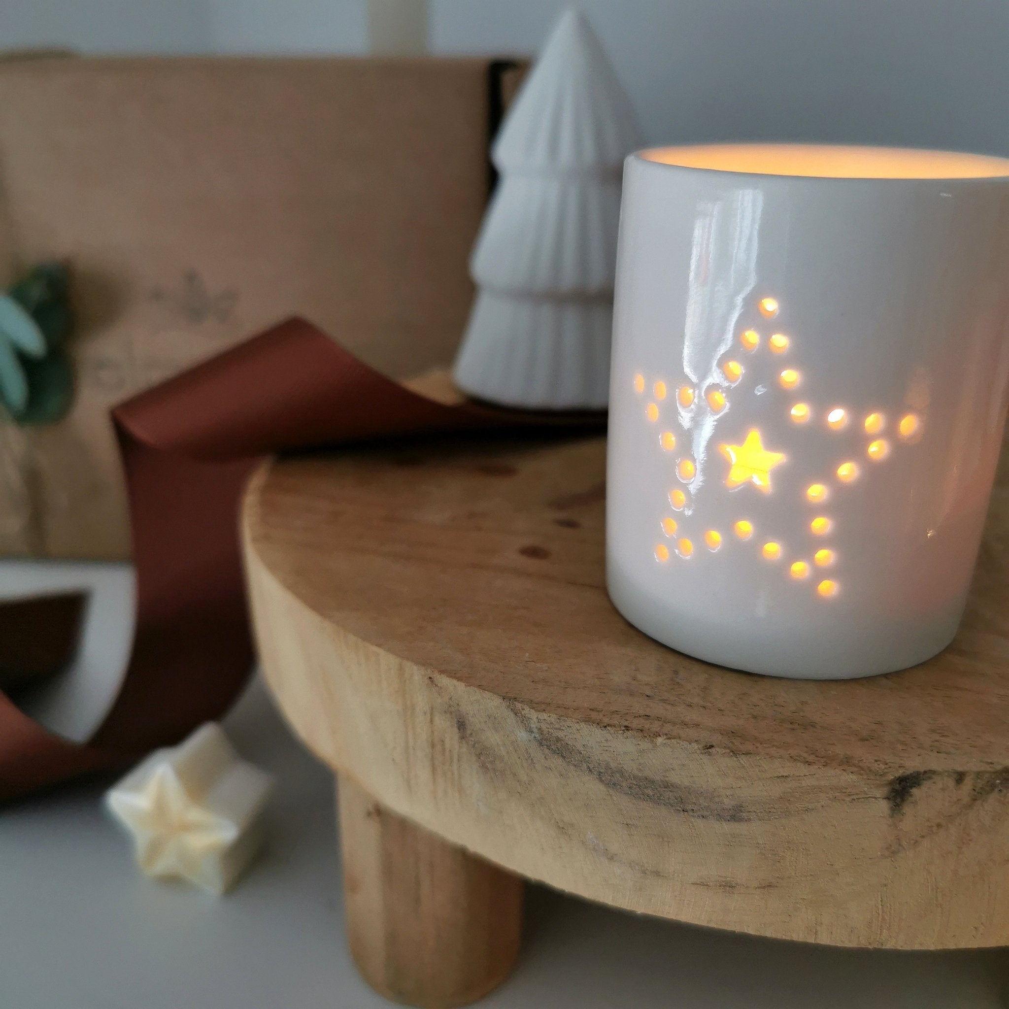 Star & Heart Ceramic Tea Light Holder