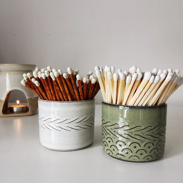 Ceramic Match Pot – Reactive Glaze & Long Matches   Handcrafted Sustainable Living  Almasea