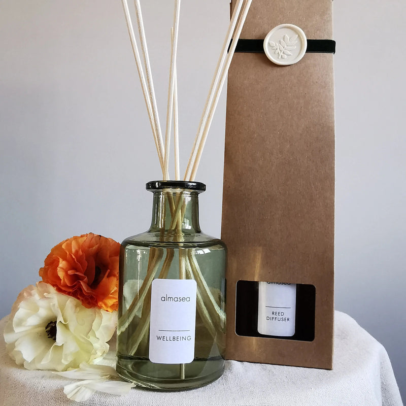 Wellbeing Reed Diffuser – Lavender, Vetiver & Bergamot 200ml   Handcrafted Sustainable Living  Almasea
