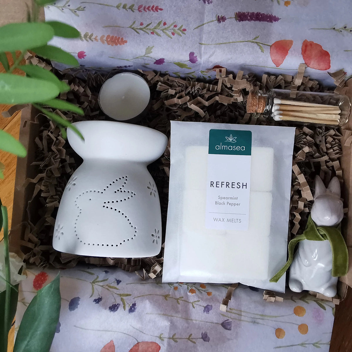 Bunny Wax Burner Gift Set – Porcelain Rabbit & Wax Melts   Handcrafted Sustainable Living  Almasea
