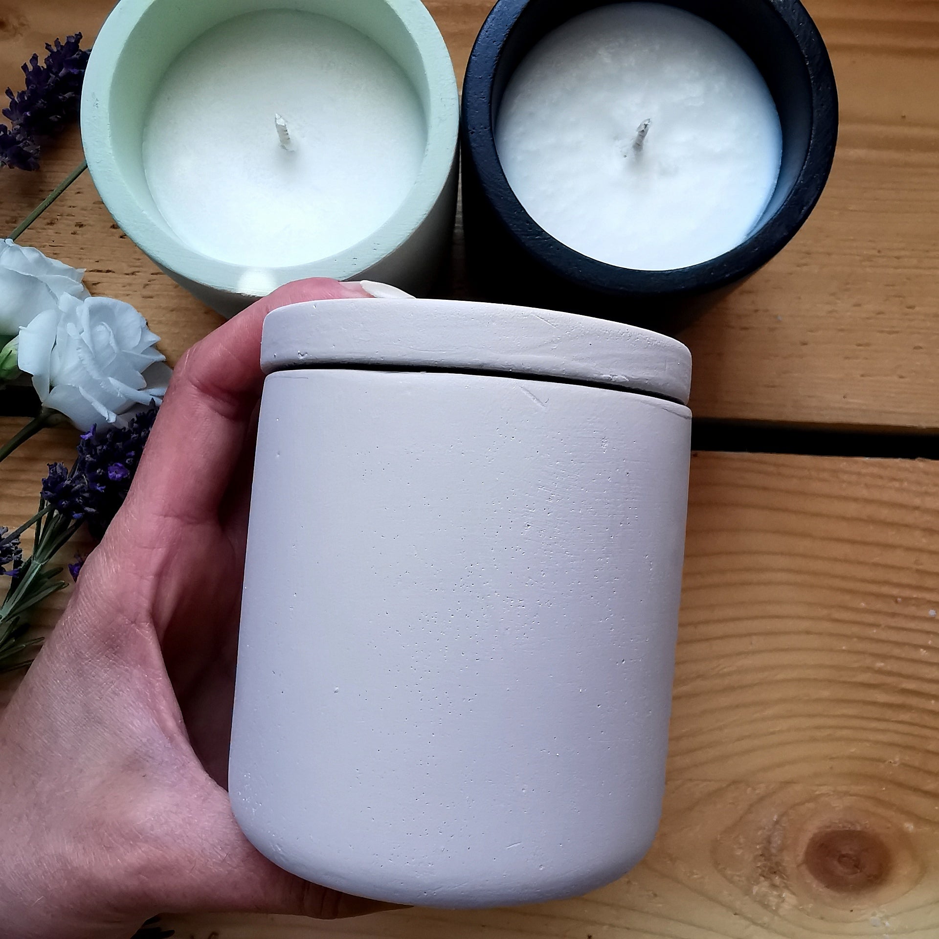 Handmade Citronella Candles 20cl cement pots with lid