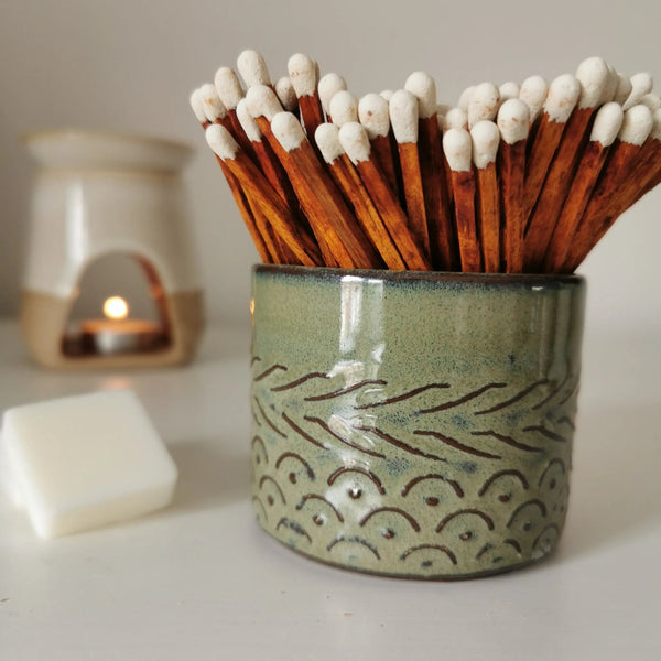 Ceramic Match Pot – Reactive Glaze & Long Matches   Handcrafted Sustainable Living  Almasea