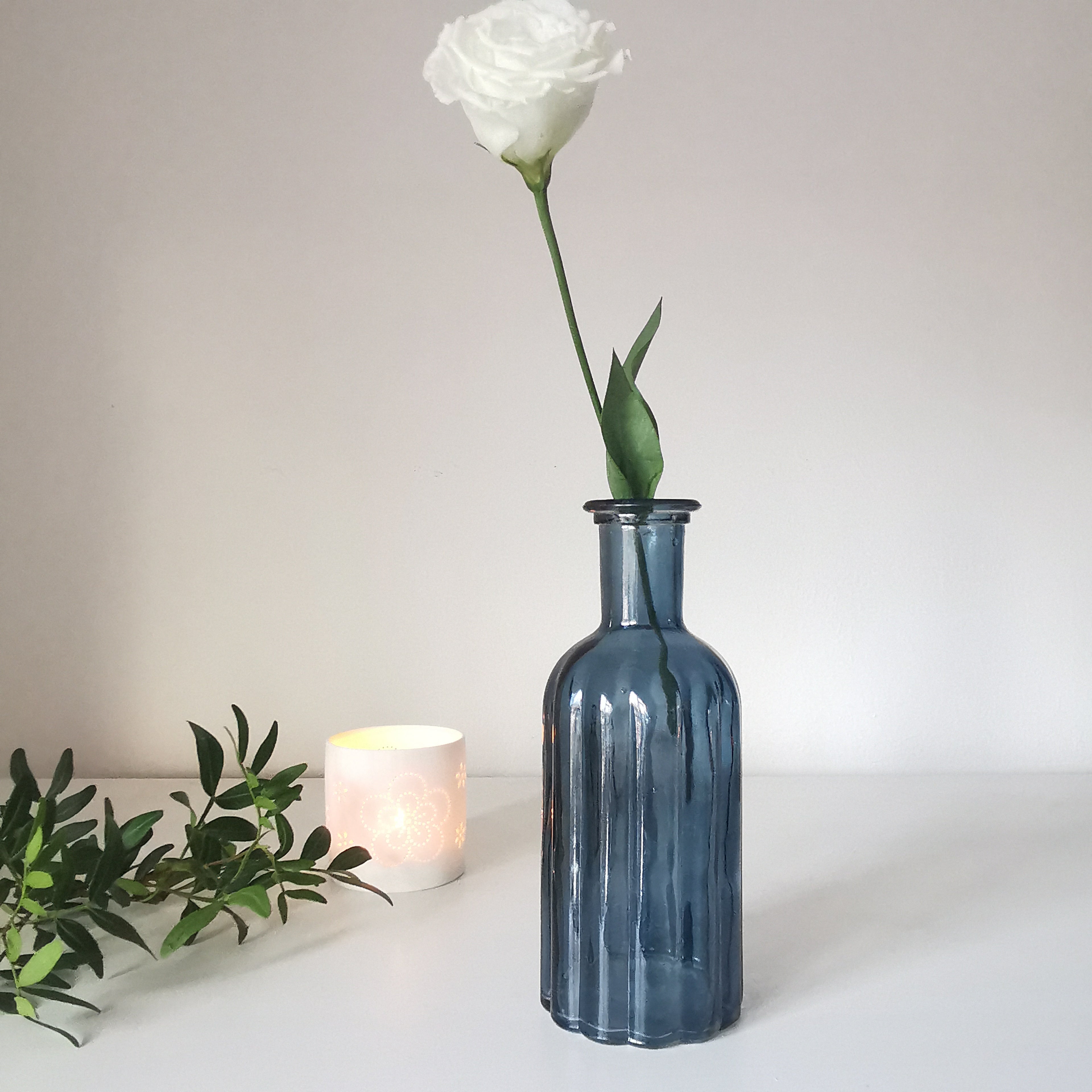 Tall Ribbed Glass Bottle Vase 19cm