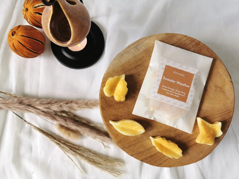 Wax Melts Autumn - Sweater Weather - Sweet Orange, Ylang Ylang, Cedarwood & Sandalwood   Handcrafted Sustainable Living  Almasea